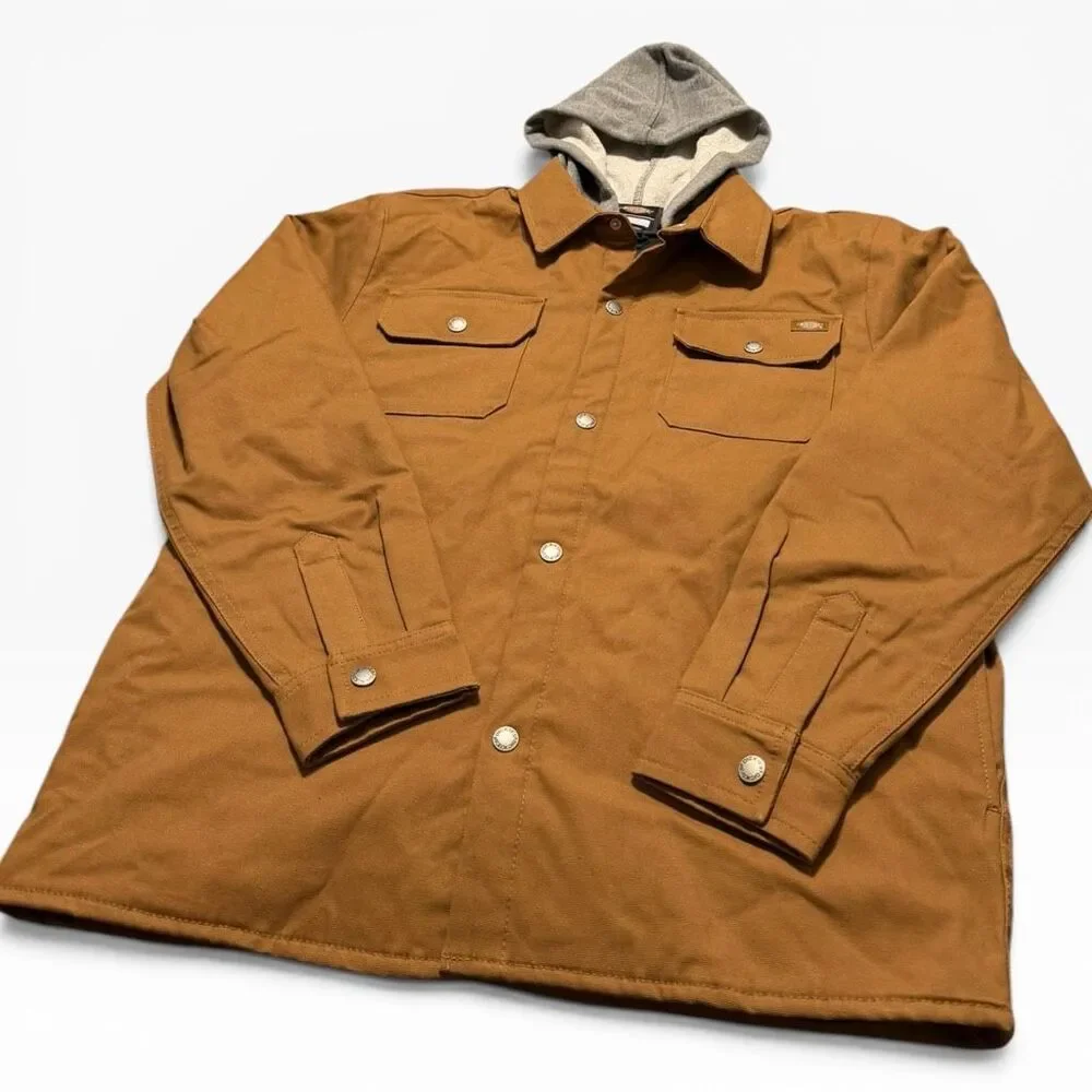Dickies Quilted Lined Duck Canvas Woven Brown Shirt Jacket Boys size M 10-12 NWT